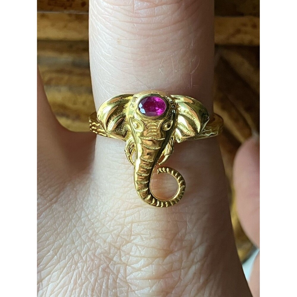 Genuine Ruby Sterling Silver Elephant Ring Size 9.25